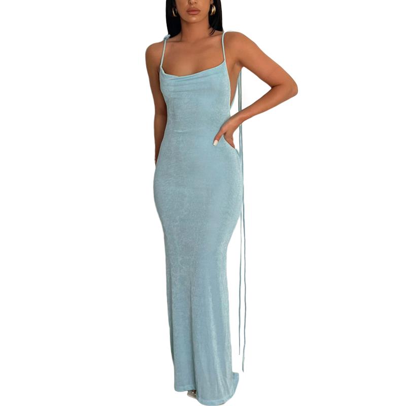 2022Sexy Backless Bandage Long Dresses for Club Party Night Gown Vestido Chic Women Elegant Spaghetii Strap Dress Summer Beach