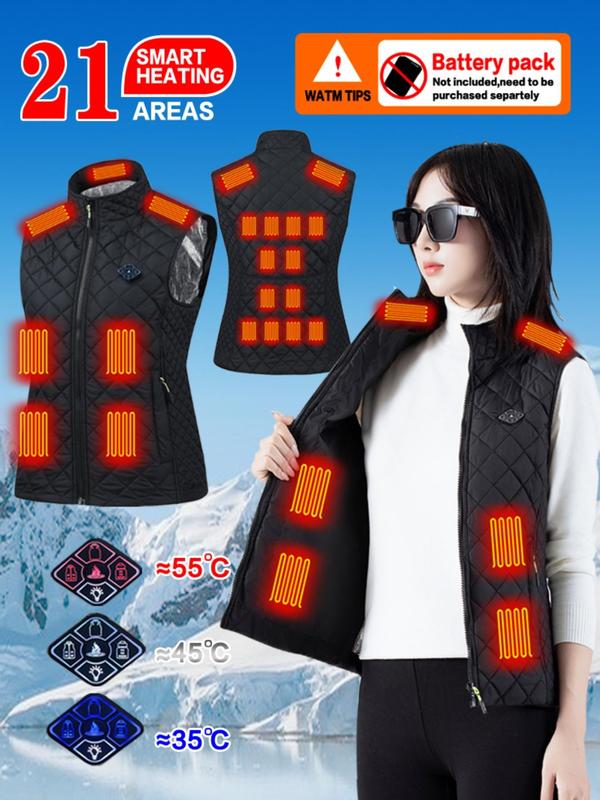 Women's Solid Color Argyle Quilted Heated Vest, 3-level Temperature Adjustment Heating Vest, Ladies Sportswear for Fall & Winter