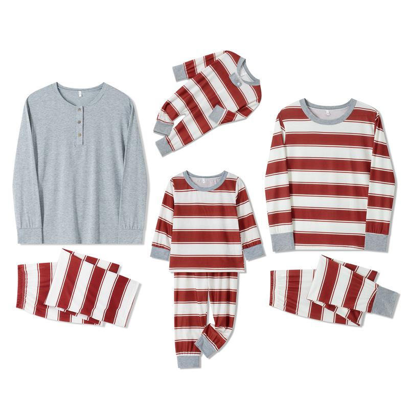 Matching Christmas Pajamas For Family Long Sleeve O Neck Tops + Striped Pants or Long Sleeve Striped Jumpsuit