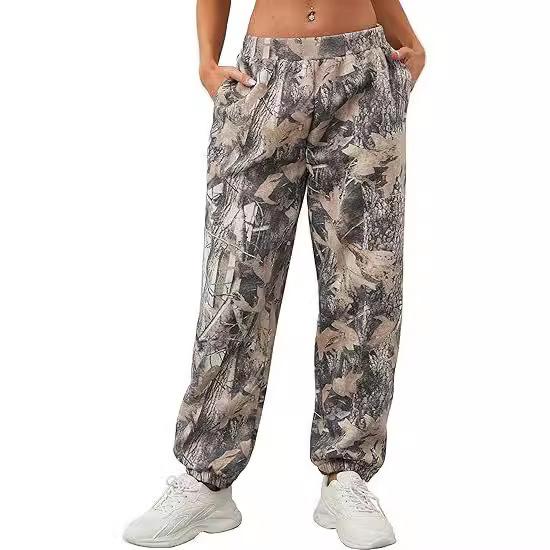 Stylish Women s Camo Sweatpants: Elastic Waist Wide Leg High Waisted Joggers for Casual & Workout - Shop Now!