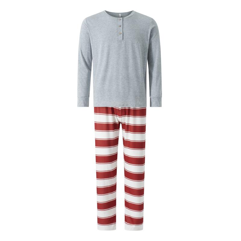 Matching Christmas Pajamas For Family Long Sleeve O Neck Tops + Striped Pants or Long Sleeve Striped Jumpsuit