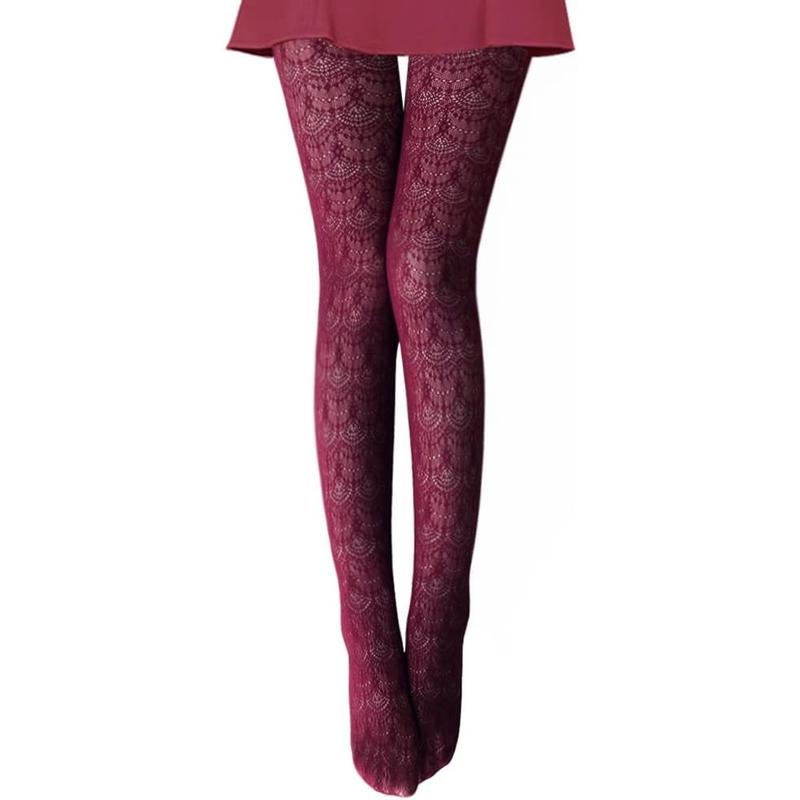 Womens Colorful Hollow Out Knitted Tights - Patterned Lace Stockings