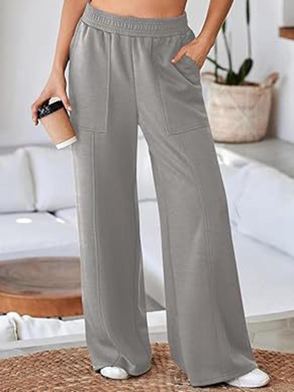 Women's Solid Pocket Elastic Waist Straight Leg Pants, Casual Comfy Trousers for Fall & Winter, Women's Bottoms for Daily Wear