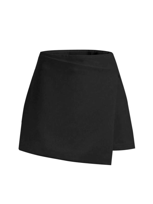 Women's Solid Wrap Asymmetrical Hem Skirt, Casual High Waist Short Skirt for Daily Wear, Ladies Bottoms for All Seasons