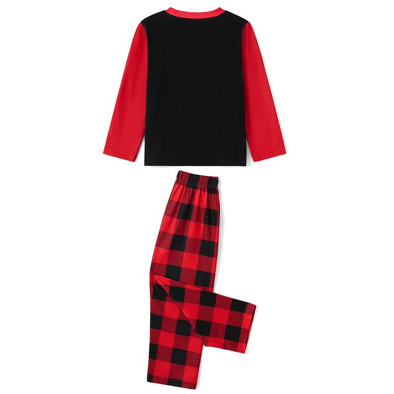 Matching Christmas Pajamas For Family Long Sleeve Elf Print Tops + Plaid Pants Set Loungewear