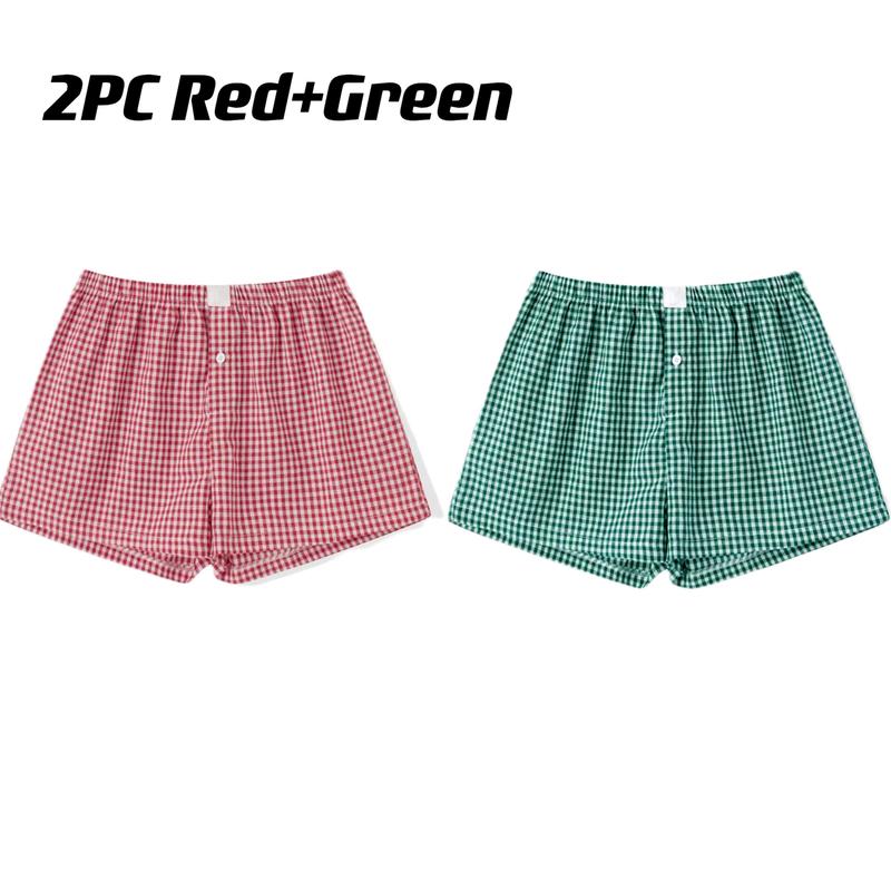 Plaid boxers shorts two-pack Women’s Plaid Print Shorts Elastic Low Waist Button Front Lounge Shorts Boxers Streetwear， Lady Fabric Underwear Womenswear，Back To School Outfits