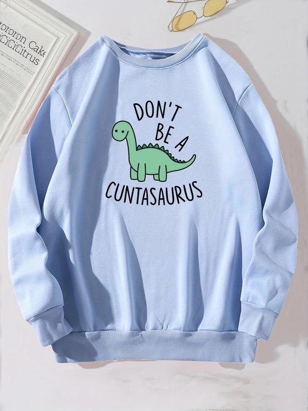 Dinosaur Print Long Sleeve Sweatshirt for Women, Casual Comfort Crewneck Sweatshirt for Lady, 