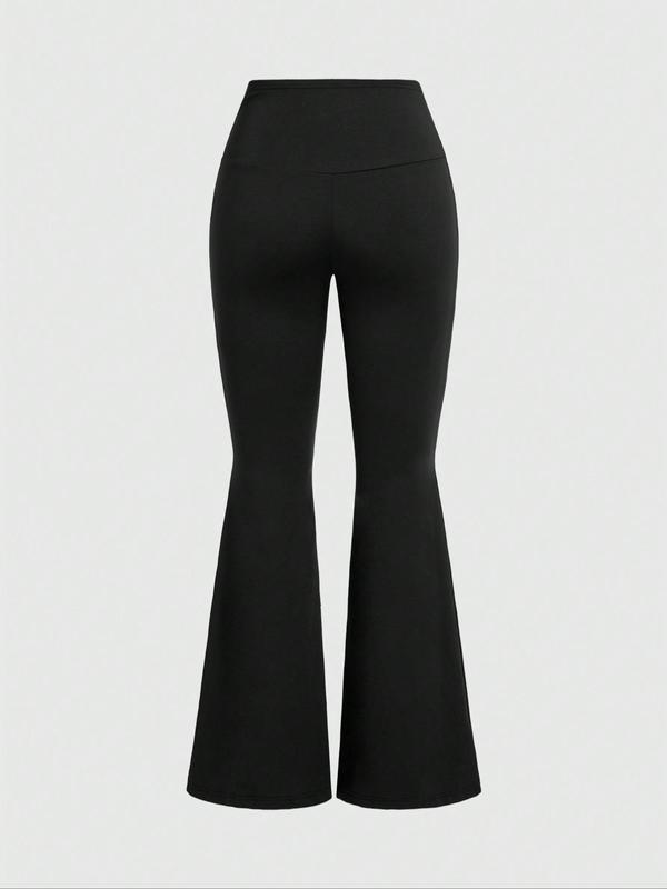 Women's Solid Flare Leg Pants, Casual Comfy Bell Bottom Trousers for Daily Wear, Ladies Bottoms for Fall & Winter