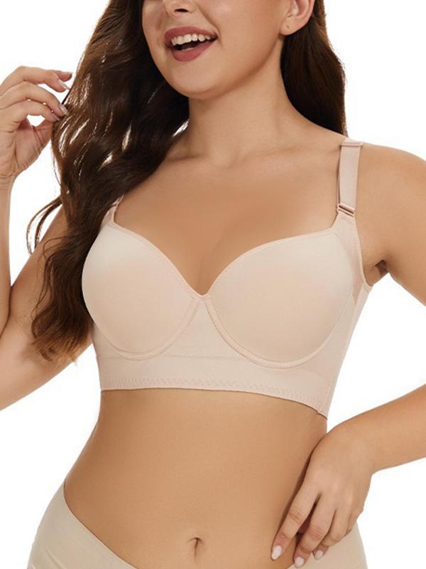 Women's Solid Adjustable Strap Underwire Bra, Casual Comfy Breathable Full Coverage Bra, Women's Lingerie for All Seasons