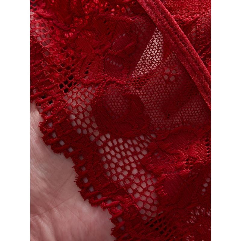 Sexy Floral Lace Lingerie Set, Hollow Out Bow Knot Bra & Open Crotch Boyshort Panties, Women's Sexy Lingerie & Underwear Womenswear Comfort