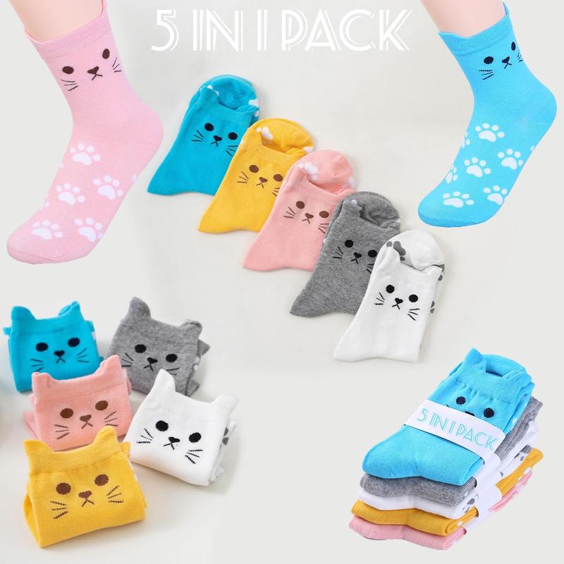 Cat Socks for Women, 3 Pairs Cat Paw Print Socks for Women, Fun Novelty Socks with Cat  Design,Cute  Prints