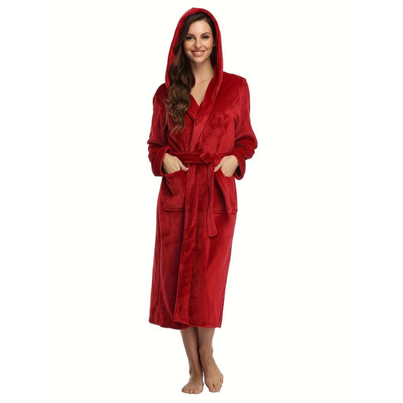 Elegant & Cozy Women's Hooded Robe - Durable Knit, Belt & Pockets, Perfect for Fall Winter Nights