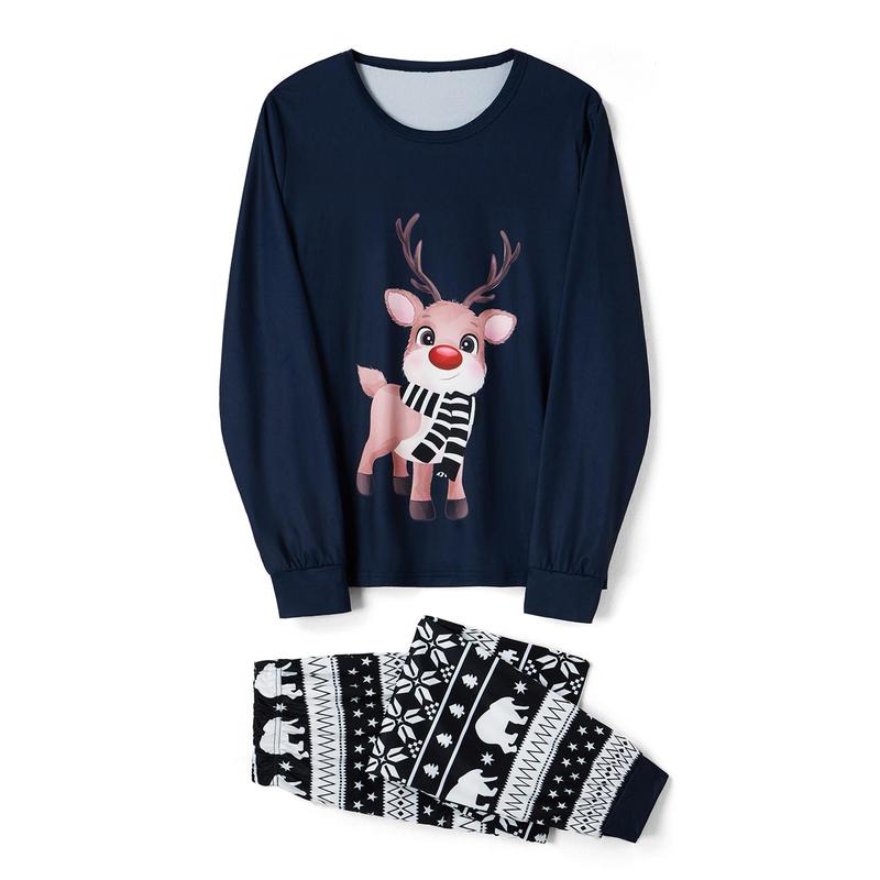 Matching Christmas Pajamas For Family Christmas Elk Print Long Sleeve Tops and Stretch Casual Pants Sleepwear