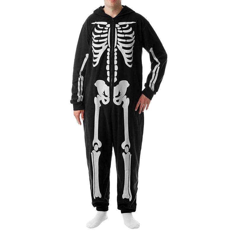 Family Matching Halloween Onesie Pajamas, Funny Skeleton Printed Hooded Zipper PJs Loungewear for Men Women Kids Long Sleeve Sleeve