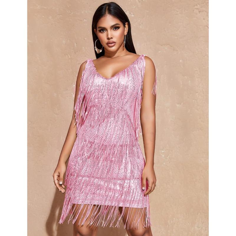 Women's Cocktail Dresses Flapper Dresses 20s Gatsby with All-Over Fringe Mini Dresses Feather Prom Party Dress