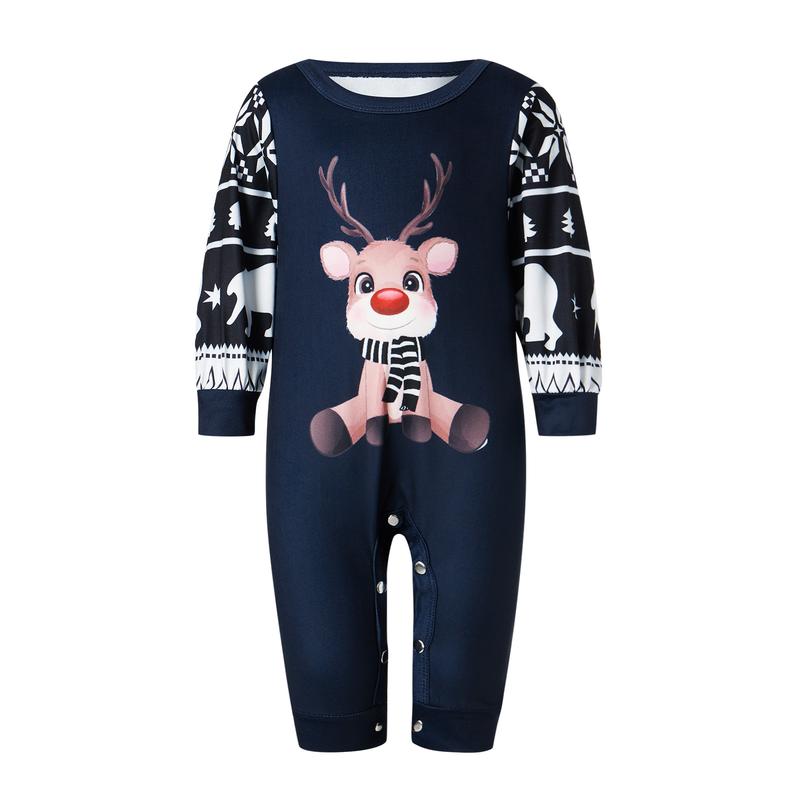 Matching Christmas Pajamas For Family Christmas Elk Print Long Sleeve Tops and Stretch Casual Pants Sleepwear