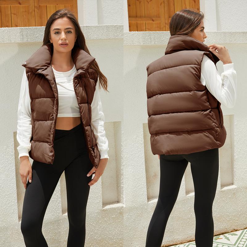 Women's Lightweight Zip Up Puffer Vest Stand Collar Sleeveless Padded Gilet with Pockets