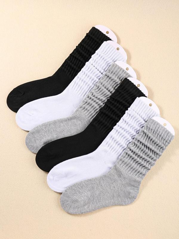 Women's Solid Slouch Crew Socks, Casual Comfortable Breathable Baggy Socks for Daily Wear, Fall Socks, 6 Pairs Multipack Knit Socks for All Seasons