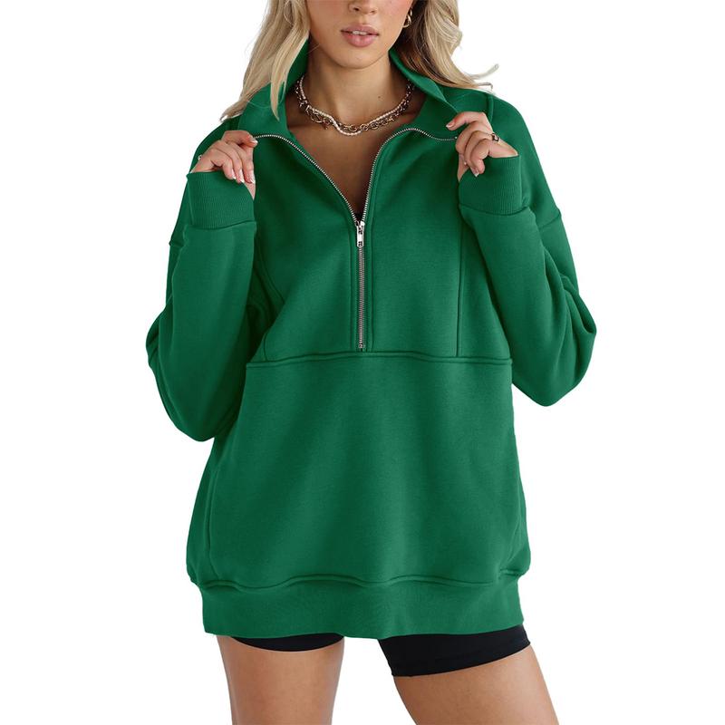 Tankaneo Women's Half Zip Sweatshirts Fleece Stand Collar Long Sleeve Thumb Hole Oversized Pullovers with Pockets