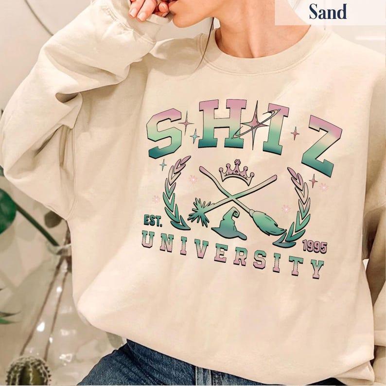 Shiz University Crewneck Witch Pink and Green Shirt, Wicked Glitter Colorful Shirt, Wicked A New Musical Sweatshirt Defy Gravity Hoodie