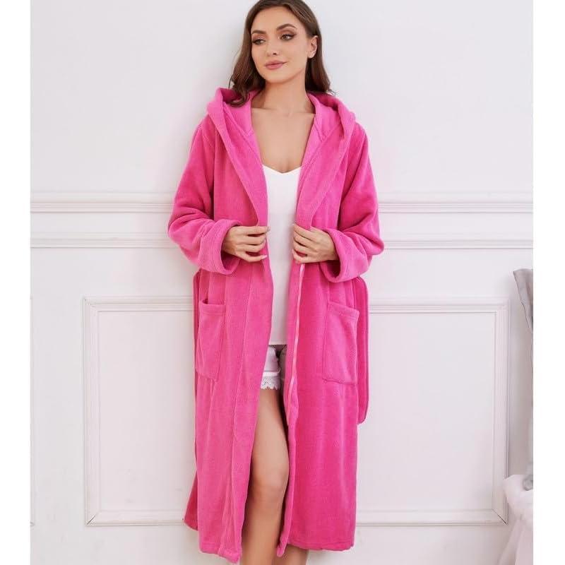 U2SKIIN Womens Fleece Hooded Robe, Soft Warm Bathrobe for Women Long Plush Loungewear