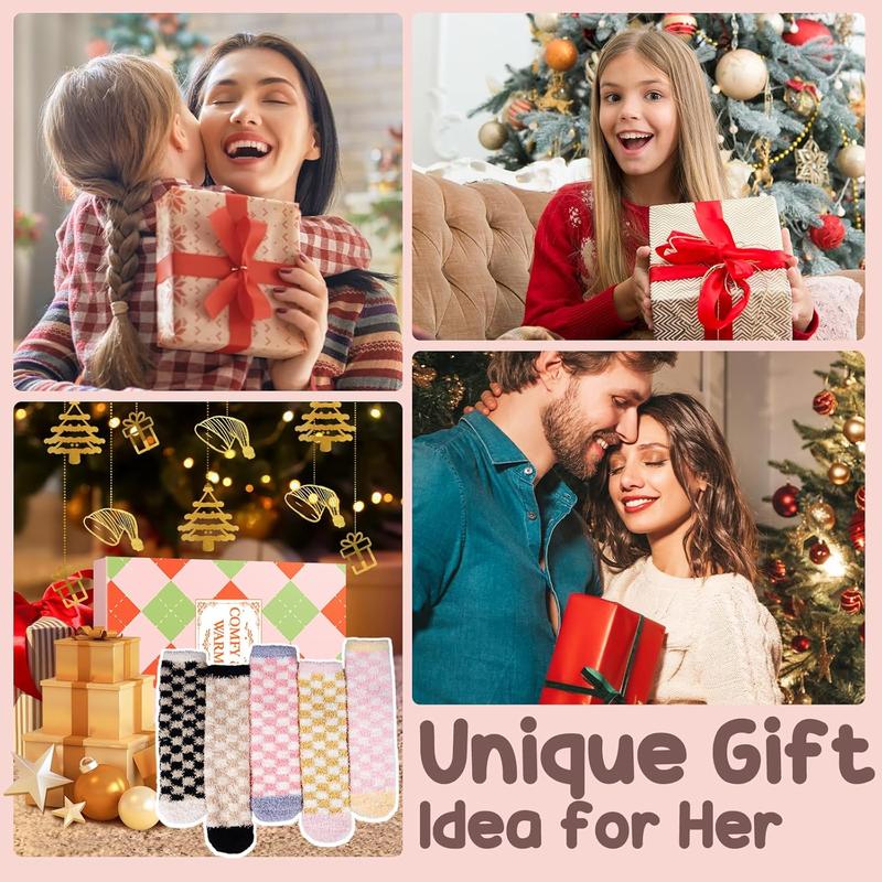 Stocking Stuffers for Women Fuzzy Socks - Christmas Gifts for Mom Soft Fluffy Sock Slipper Gifts for Teen Girls Her