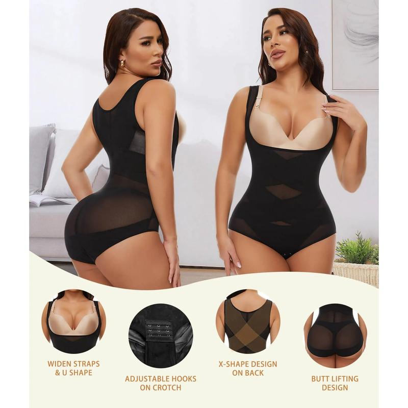 Women's Seamless Tummy Control Shapewear Bodysuit Fajas Waist Trainer Butt Lifting Full Body Shaper, Contrast Mesh Breathable Shaping Bodysuit, Ladies Shapewear For All Seasons Womenswear Fabric Nylon Spandex Knit