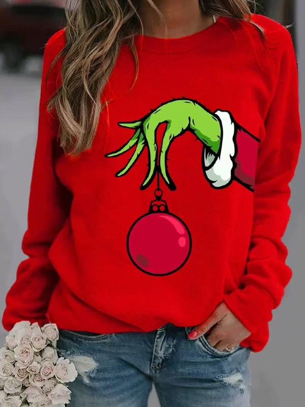 Women's Cartoon Christmas & Letter Print Drop Shoulder Sweatshirt,Casual Long Sleeve Round Neck Pullover for Daily Wear, Ladies Clothes for All Seasons