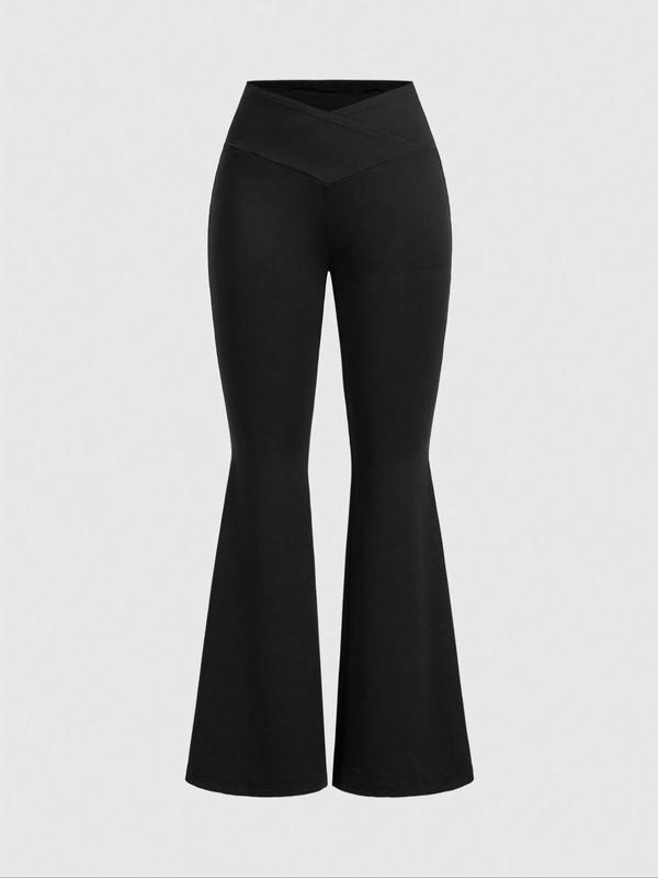 Women's Solid Flare Leg Pants, Casual Comfy Bell Bottom Trousers for Daily Wear, Ladies Bottoms for Fall & Winter