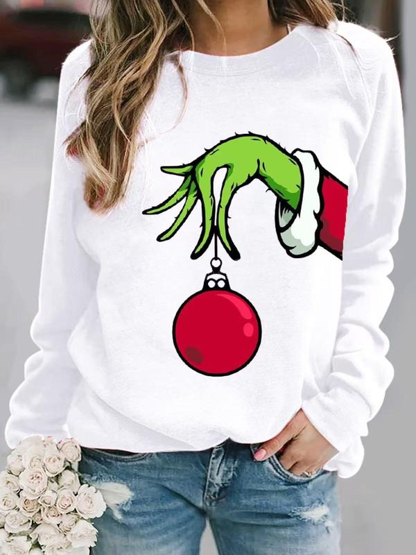 Women's Cartoon Christmas & Letter Print Drop Shoulder Sweatshirt,Casual Long Sleeve Round Neck Pullover for Daily Wear, Ladies Clothes for All Seasons