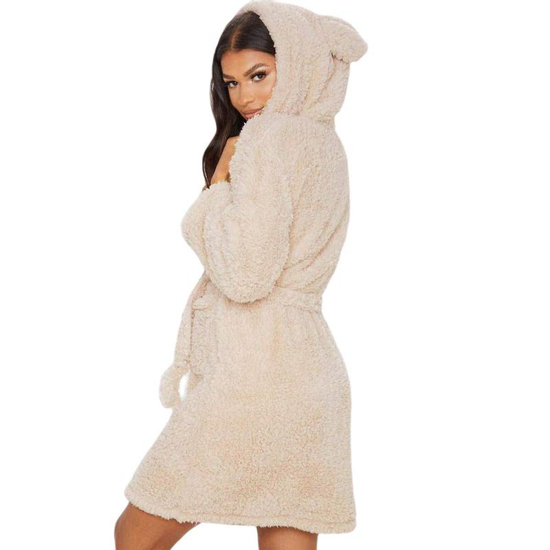 Women Bathrobe Nightgown Thick Warm Robe Pink Cute Adults Animal Flannel Bath Robe Sleepwear Winter Unisex Plush Pajamas