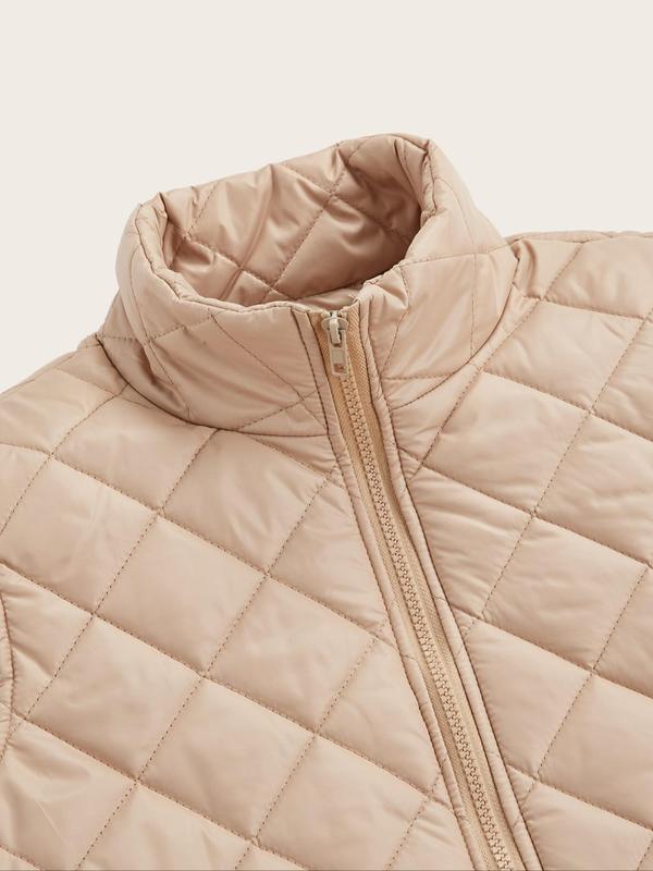 Women's Solid Zip Up Padded Vest Jacket, Casual Pocket High Neck Sleeveless Outerwear for Fall & Winter, Women's Clothing for Daily Wear