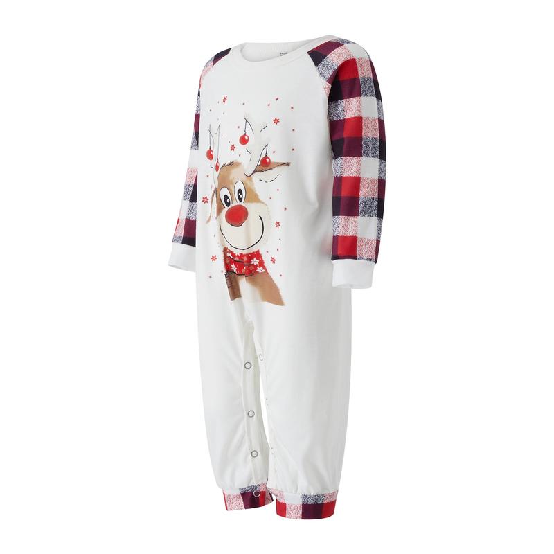 Matching Christmas Pajamas For Family ,Cartoon Elk Plaid Print Holiday Pajamas