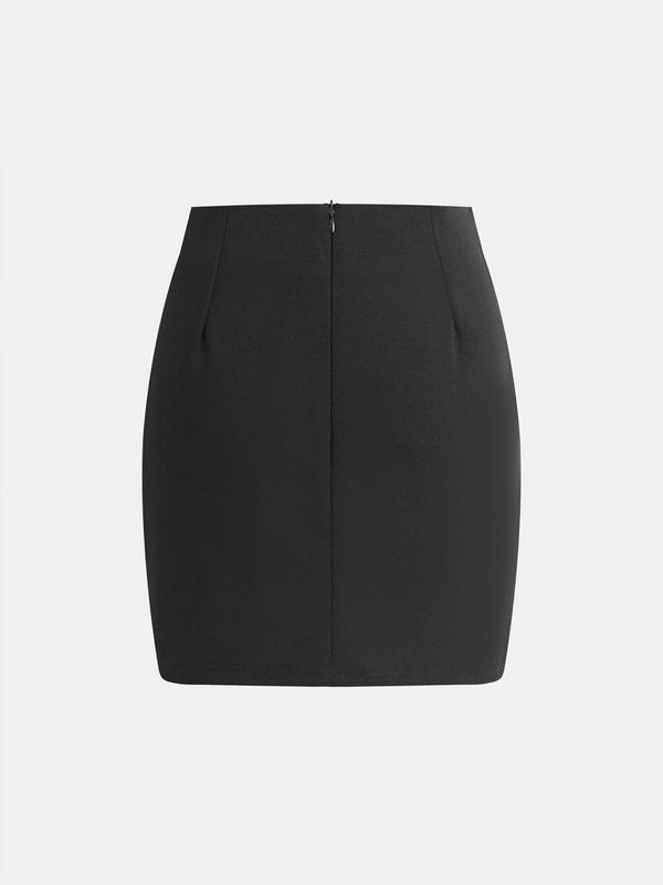 YOZY Women's Plain Button Decor Wrap Pencil Skirt, Elegant Fashion Short Skirt for Work Office Business, Ladies Bottoms for All Seasons