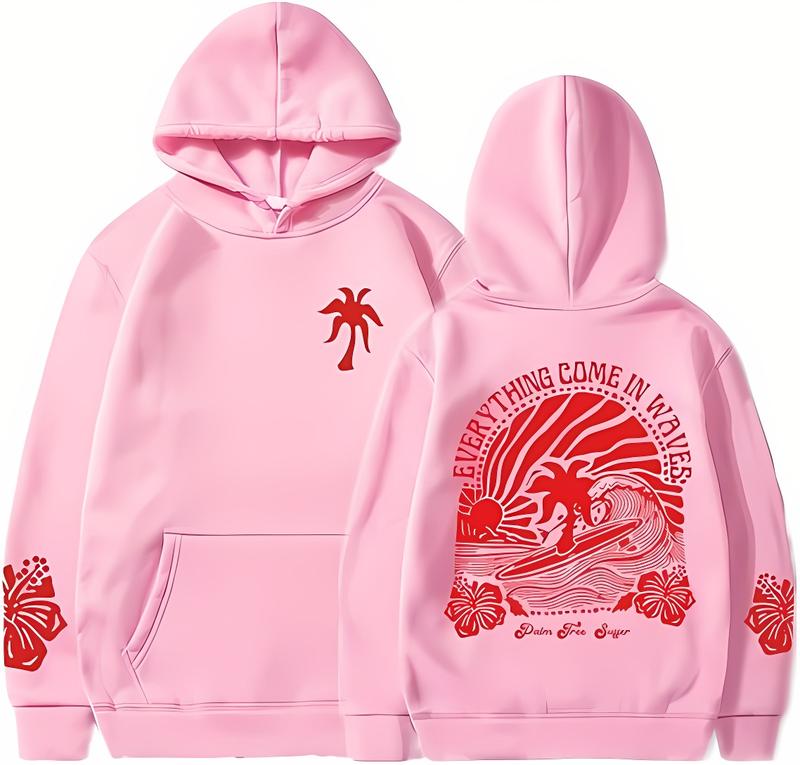 Pink Palm Puff Hoodie, Sweatshirt, Everything Comes In Waves Sweatshirt, Winter Hoodie, Top Trending, Perfect Gift for Women Comfort Cotton