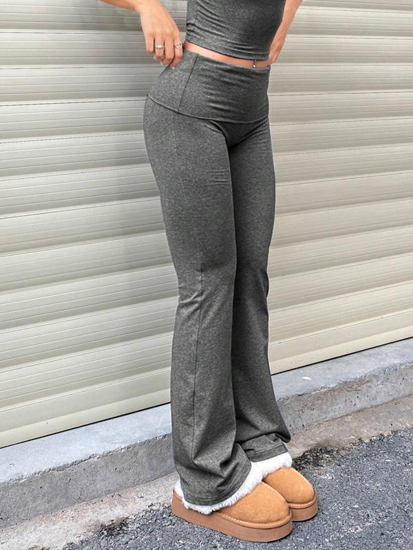 Women's Solid Ruched Flare Leg Pants, Casual Comfy Bell Bottom Trousers for Daily Wear, Ladies Bottoms for Fall & Winter