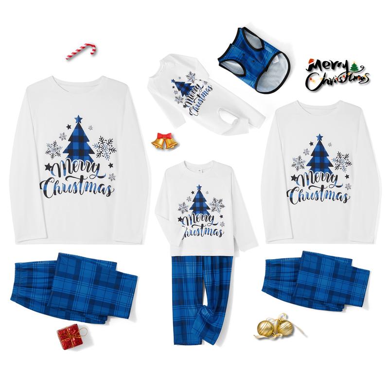 Family Matching Christmas Pajamas Set, Long Sleeve Letter Raglan Tops + Plaid Pants Set Loungewear