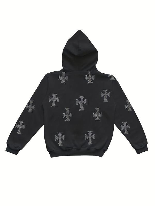 Women's Easter Geometric Cross Print Zip Up Hoodie, Graphic Hoodie, Casual Longsleeves Zipper Hooded Top for Fall & Winter, Lady Back To School Clothes for Daily Wear, Comfort Fitted Womenswear, Fall Outfits 2024