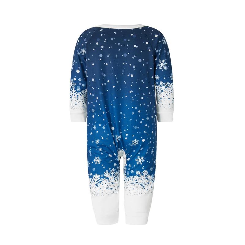 Blue Christmas Pajamas for Family Snowflake Tree Print Long Sleeve Crew Neck Tops + Pants Set Sleepwear