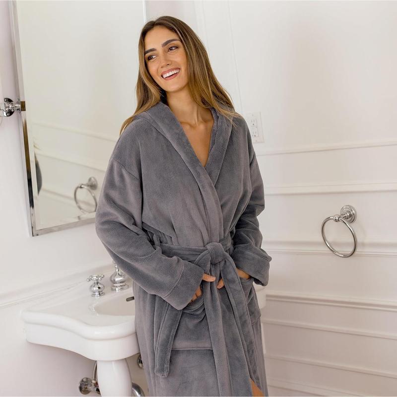 Womens Robe, Long Plush Bathrobe with Hood, Hooded Robes for Women Plus Size Bath Robe