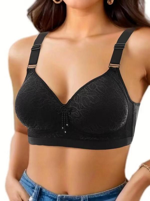 Women's Contrast Lace Push Up Bra, Adjustable Strap Wireless Bra, Soft Comfortable Breathable Lingerie for Daily Wear