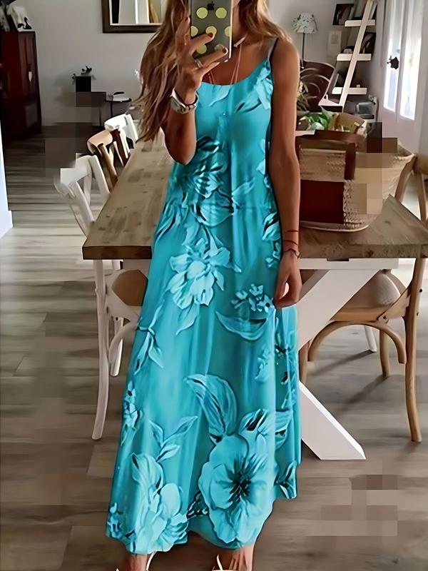 Women's Floral Print Cami Dress, Fashion Casual Sleeveless Spaghetti Strap Maxi Dress for Summer, Women's Clothing for Beach Holiday