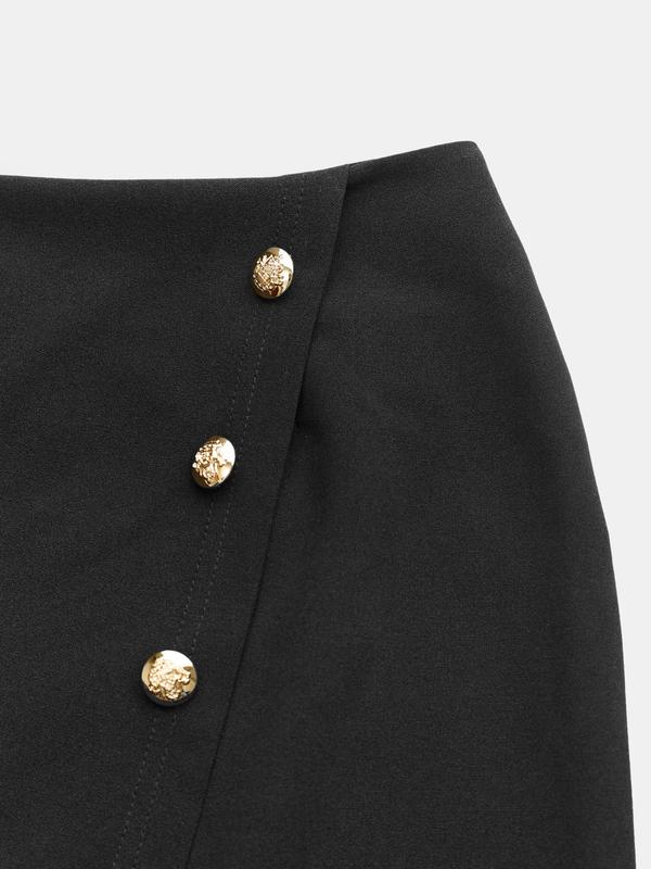 YOZY Women's Plain Button Decor Wrap Pencil Skirt, Elegant Fashion Short Skirt for Work Office Business, Ladies Bottoms for All Seasons