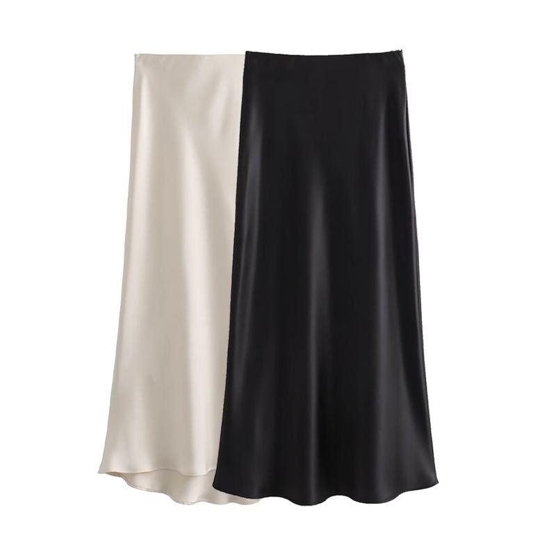 Willshela Women Satin Pleated Midi Skirt - Elastic Waist - Bottom Chic Elegant Minimalist  long skirt slip skirt coffee run to days Fashion Vintage