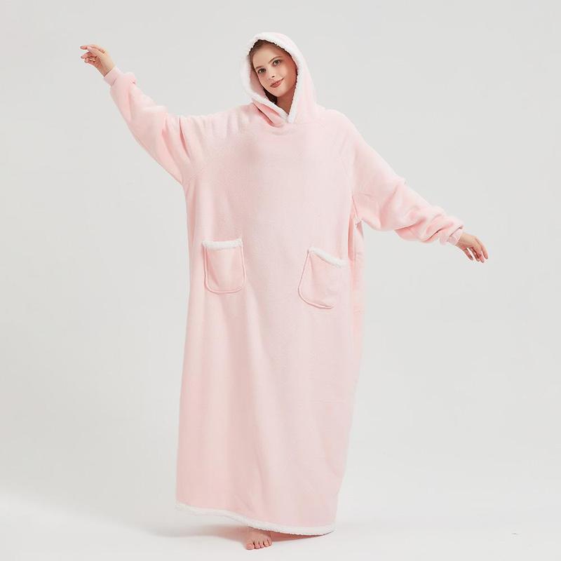 Long Sleeve Hooded Blanket, 1 Count Cute Soft Comfortable Wearable Blanket, Breathable Comfortable Hoodie Nightgown with Big Pocket for Home Dormitory Travel Camping, Stocking Fillers Gift