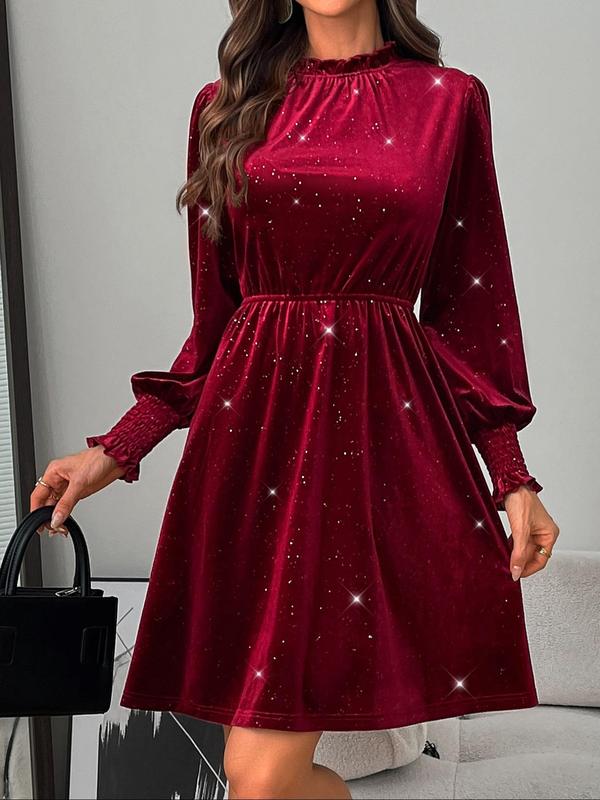 Women's Glitter Velvet Dress, Elegant Long Sleeve Dress for Party Holiday Wedding Guest, Ladies Fall & Winter Clothes