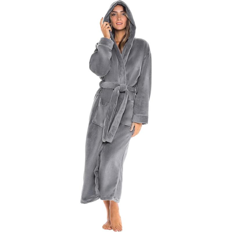 Womens Robe, Long Plush Bathrobe with Hood, Hooded Robes for Women Plus Size Bath Robe