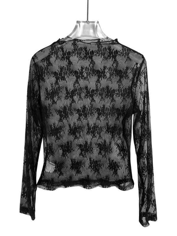 Women's Floral Lace Sheer Mock Neck Tee, Elegant Long Sleeve T-shirt for Fall & Winter, Women's Clothing for Daily Wear