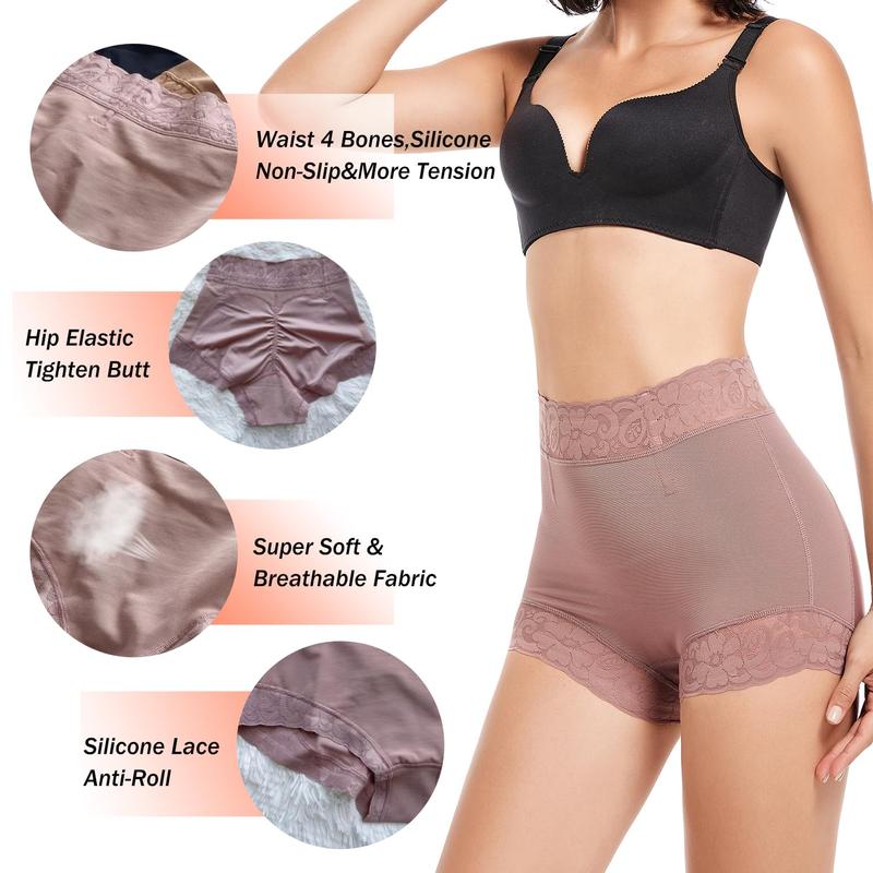 [Christmas Deals] Women's Plain Contrast Lace High Waist Compression Shapewear Panty Shorts, Waist Trainer Womenswear Comfy Tummy Control Butt Lift Shaper Clothes Panties