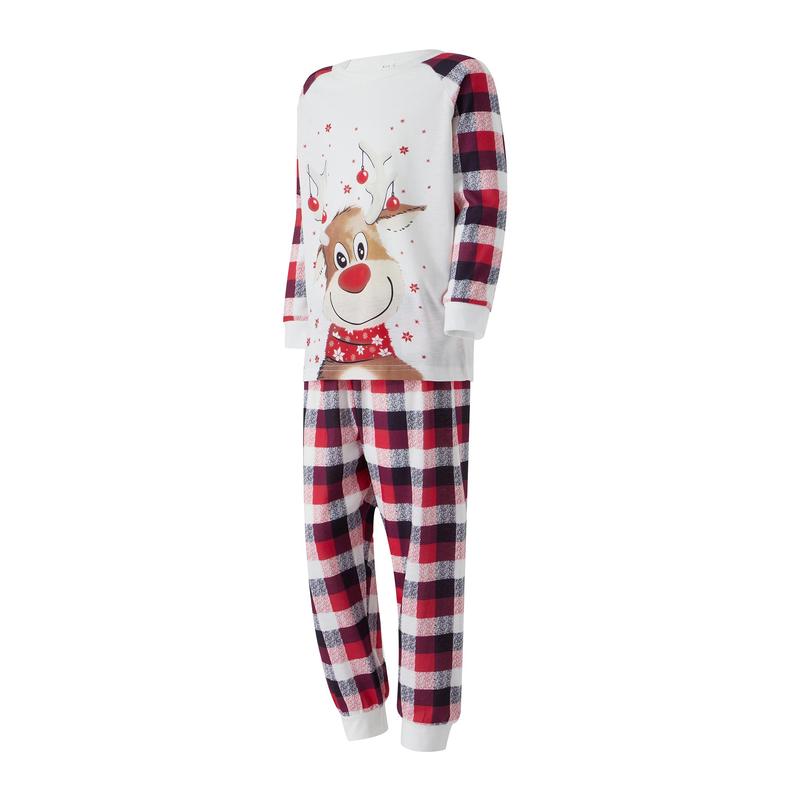 Matching Christmas Pajamas For Family ,Cartoon Elk Plaid Print Holiday Pajamas